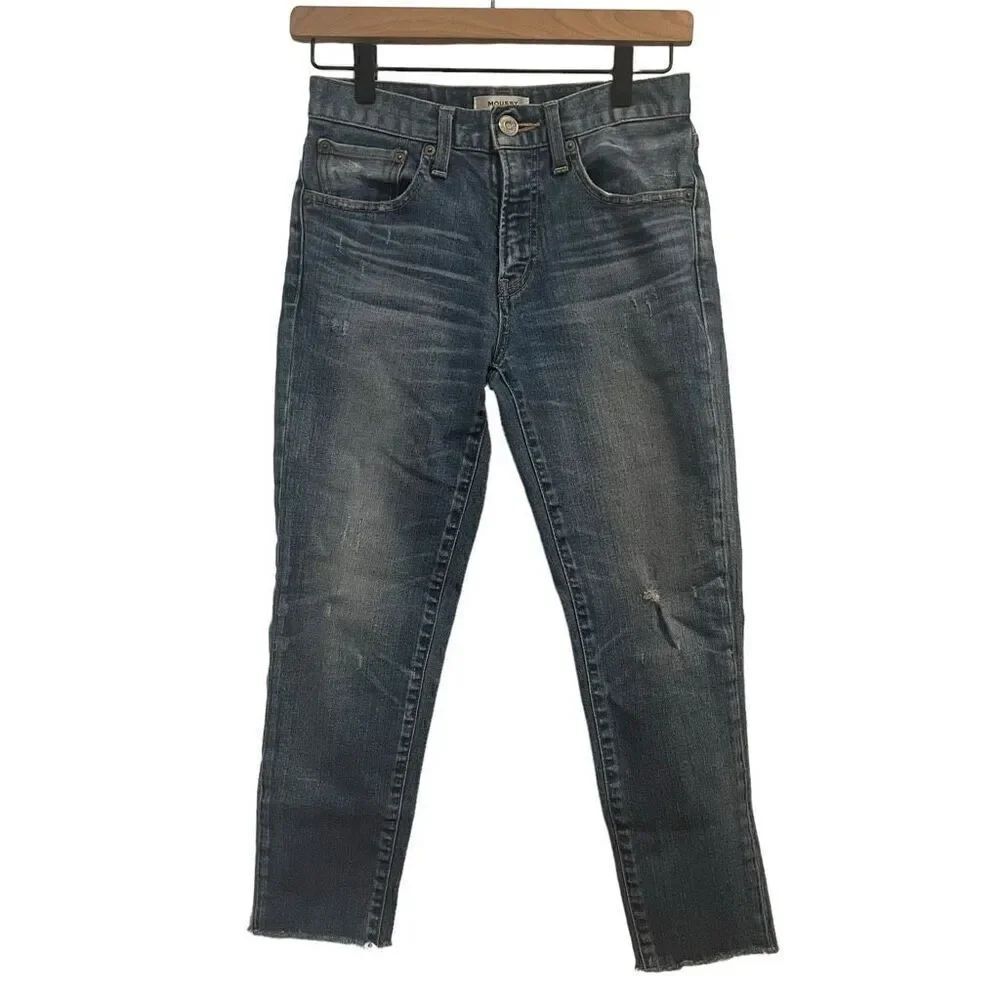 Moussy Vintage Velma Skinny Raw Hem Cropped Distressed Jeans Size 25